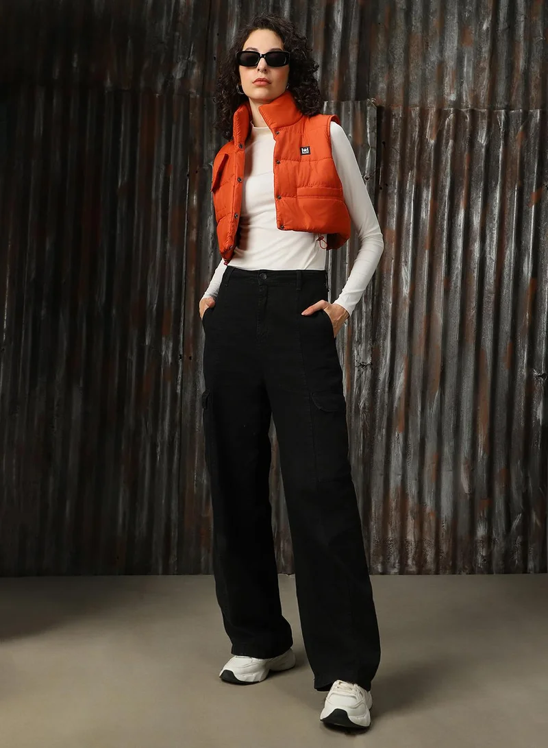 HIGH STAR Women's Orange 100% Polyester Printed Regular Fit Jacket