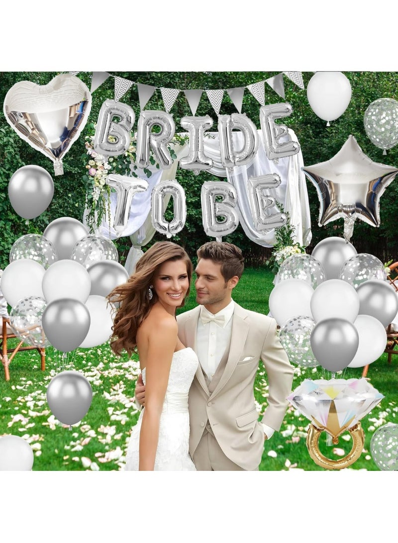 20pc Bachelorette Party Decorations Kit for Bride to Be, Bridal Shower Decorations, Engagement Party – Balloons, Flag banner (Silver with diamond ring)  - Image 3