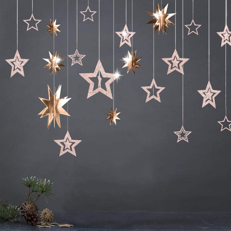 Decor365 Champagne Gold Star Garlands Hanging Twinkle Little Star Decorations Gold Party Supplies Baby Shower Birthday New Year Eve Graduation Christmas Ramadan Bridal Bachelorette Galaxy Theme