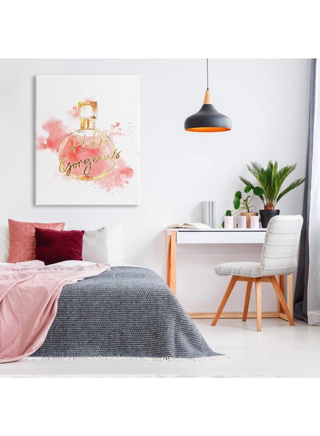 Stupell Industries Hello Gorgeous Fashion Cosmetic Perfume Bottle Pink Watercolor, Designed by Ziwei Li Canvas Wall Art, 36 x 48, White - Image 3