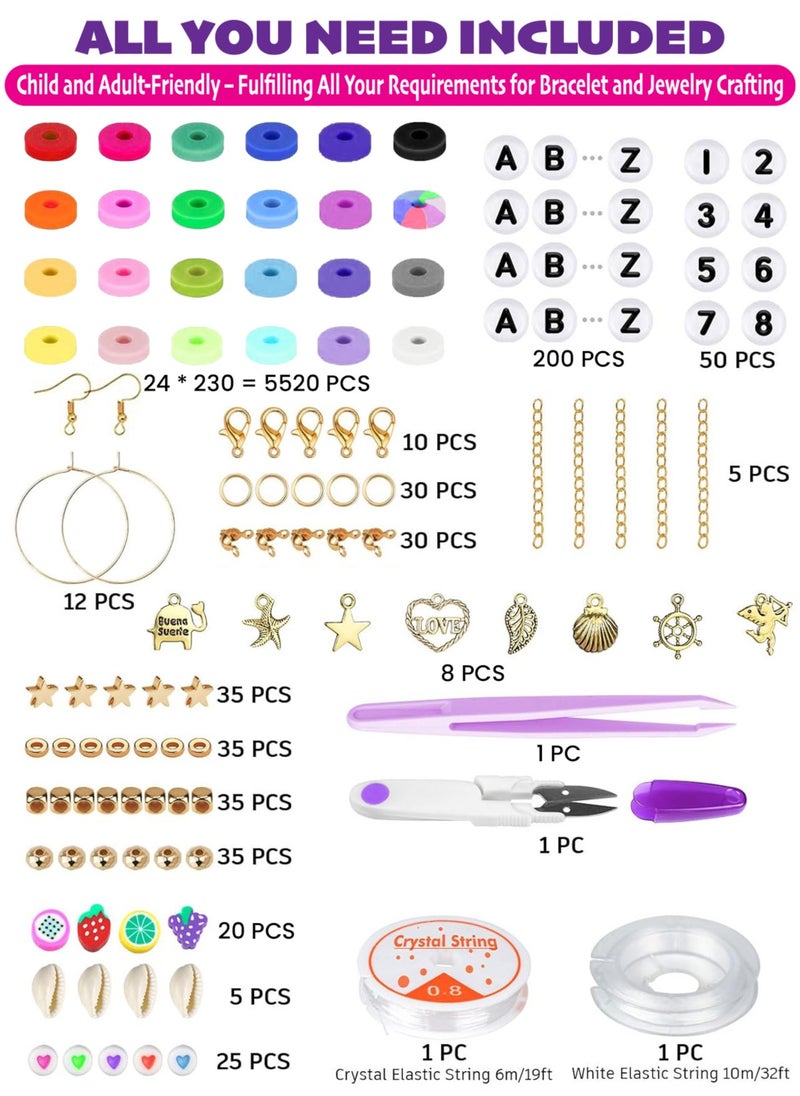 Capstro - 6000+ Clay Beads for Bracelet Making Kit - DIY Jewelry Set with Pendant Charms, Elastic Strings, 24 Colors Flat Preppy Beads for Bracelets, Necklace, Earrings - Pack of 3 - Image 1