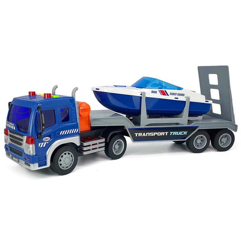 VIIGER Large Flatbed Truck Toy with Trailer Speedboat Semi Tow Truck Flatbed Transport Boat Toy Vehicle 2 in 1 Playset Light Sound Toy Trucks for Boys 3 4 5 6 7 Years Old Kids Toddlers Birthday Gifts blue - Image 3