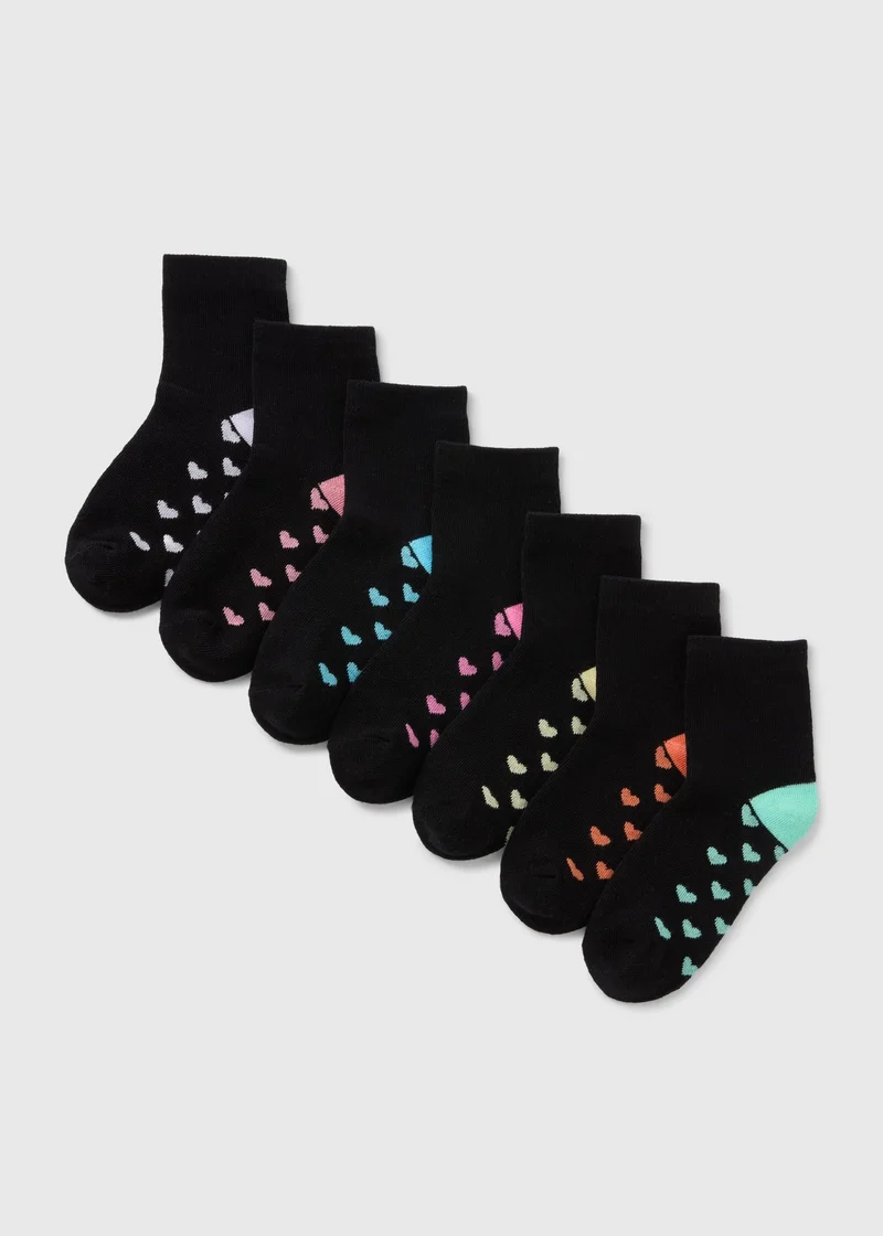 Matalan 7 Pack Girls Black Heart Socks