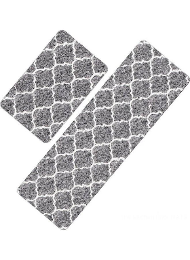 2-Piece Trellis Non-Slip Mat Set Grey/White - Image 1