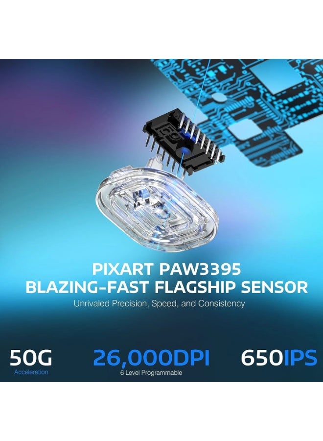 Attack Shark X3 Pro 8K Hz Gaming Mouse, 59g Superlight BT/2.4G Wireless/Wired PixArt PAW3395 Gaming Sensor, 26000 DPI, Griptape, Programmable Buttons - Image 4