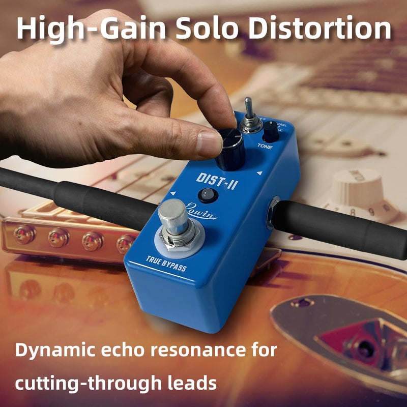 Rowin Distortion Guitar Effect Pedal Mini Analog Solo Distortion Pedal for Electric Guitar True Bypass DC 9V Blue LEF-301B - Image 1