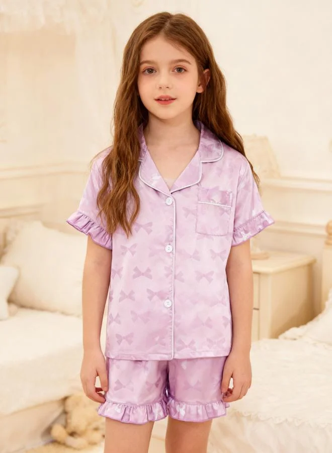Take Two  Girls Bow Print Pocket Detail Shirt And Shorts Pyjama Set for Women | Best Price UAE