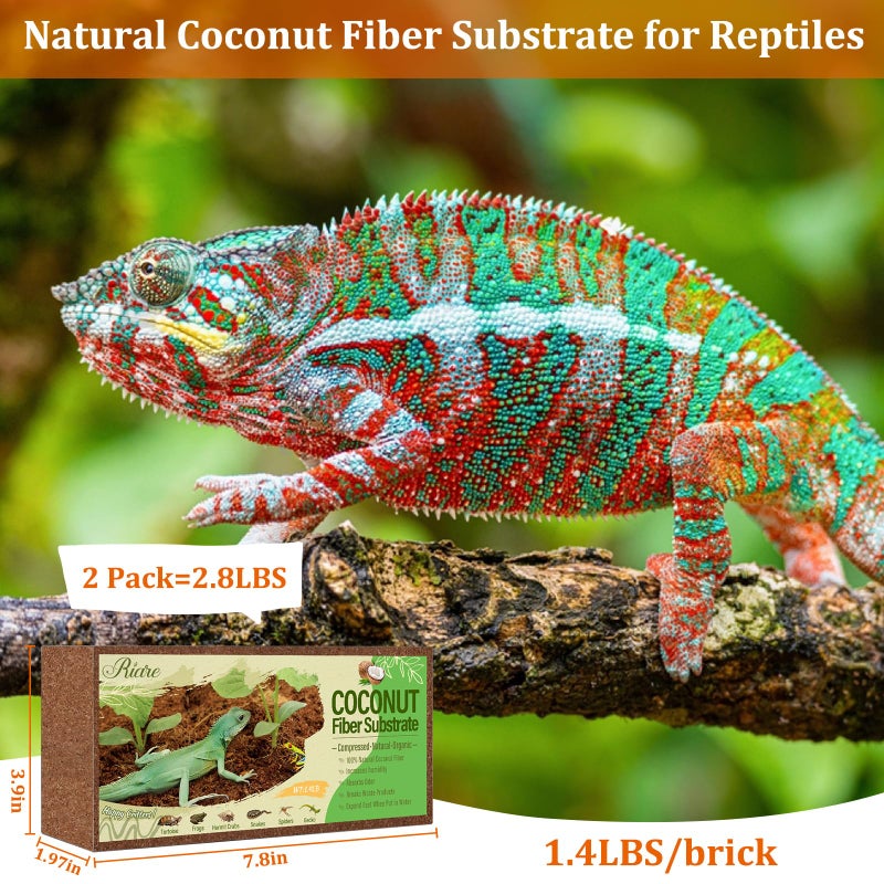 Riare 2 Pack Natural Coconut Fiber Substrate for Reptile- Premium Compressed Coconut Husk Terrarium Bedding for Reptile, Tortoise, Frogs, Snakes Hermit Crabs, Burrowing Animals - Image 2