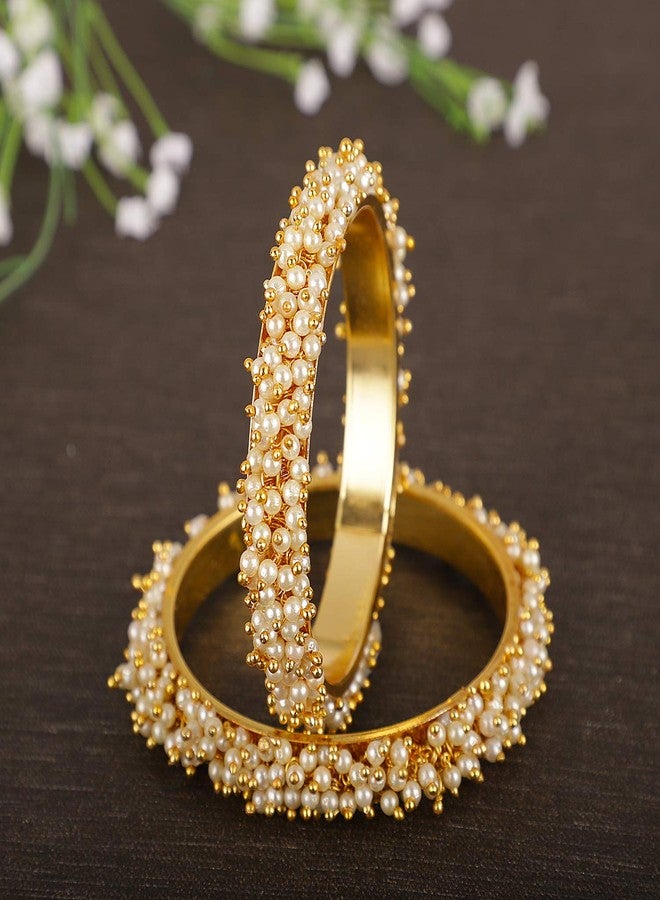 Shining Diva Gold Plated Traditional Pearl Bangles for Women (8300b_2.6) - Image 2