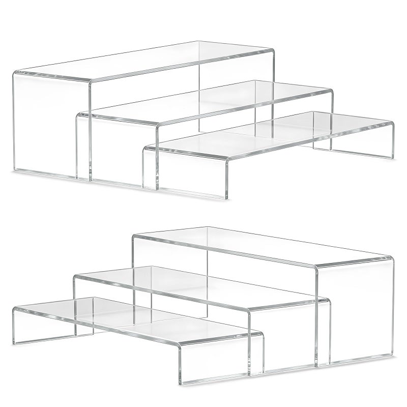 Mineloff Lagre Acrylic Risers Display Stand - 3 Tier Clear Perfume Shelf Organizer, Cupcake Stand Holder, Tiered Dessert Display Table Set, Buffet Food Risers for Party and Event,Showcase Figurine, Collectible - Image 1