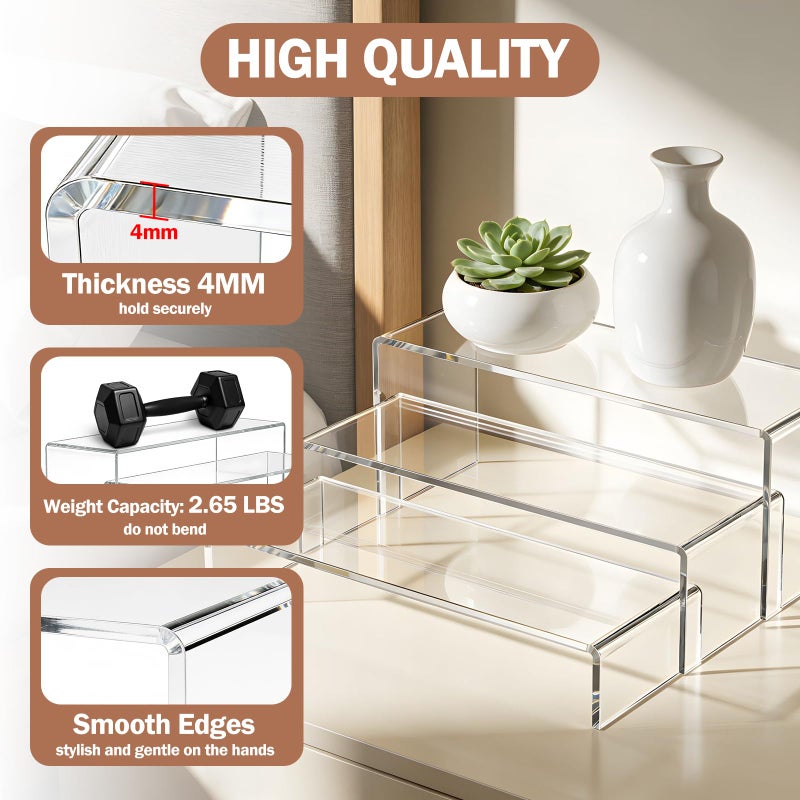 Mineloff Lagre Acrylic Risers Display Stand - 3 Tier Clear Perfume Shelf Organizer, Cupcake Stand Holder, Tiered Dessert Display Table Set, Buffet Food Risers for Party and Event,Showcase Figurine, Collectible - Image 3