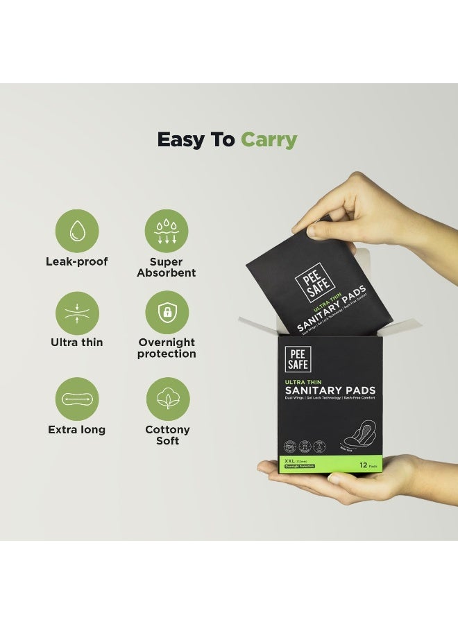 بيساف فوط صحية بي سيف الترا رفيعة للغاية للنساء | 12 فوطة لفترات شهرية خالية من الطفح الجلدي | فوط صحية قطنية ناعمة لراحة فائقة | أجنحة مزدوجة | خالية من السموم | طويلة للغاية | بدون رائحة  - Image 4