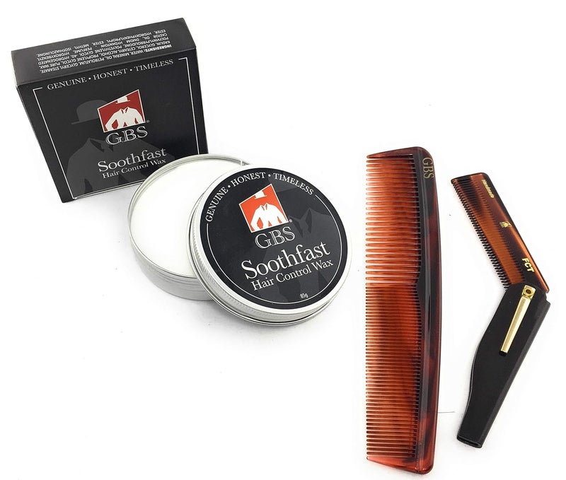 G.B.S Men's All-Natural Hair & Mustache Styling Wax Clay (3oz), Folding Comb & 7in Dressing Comb Bundle