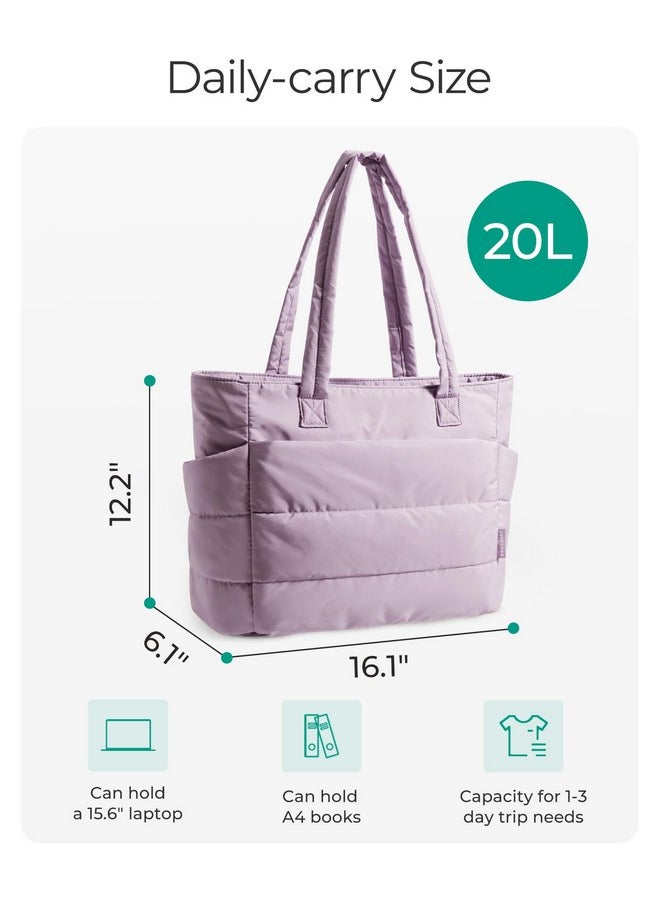 BAGSMART BAGSMART Tote Bag for Women, Lightweight Puffy Tote Bag with Compartments Shoulder Bag Handbag Quilted Shoulder Bag Handbag for Travel, Work, Beach, Gym, Shop(Pinkish-purple)  - Image 2