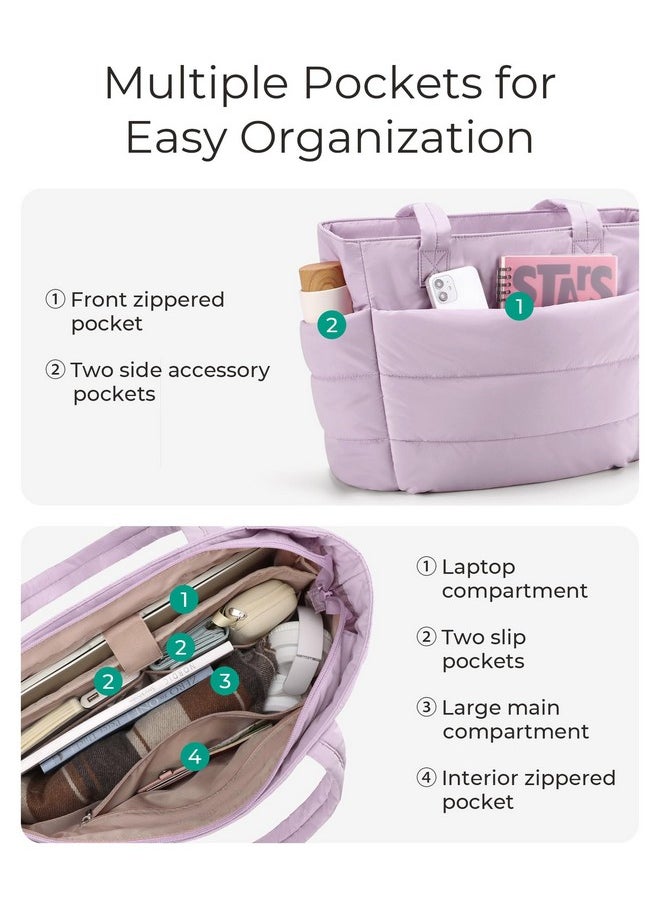 BAGSMART BAGSMART Tote Bag for Women, Lightweight Puffy Tote Bag with Compartments Shoulder Bag Handbag Quilted Shoulder Bag Handbag for Travel, Work, Beach, Gym, Shop(Pinkish-purple)  - Image 4