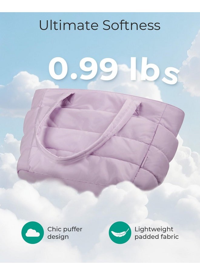 BAGSMART BAGSMART Tote Bag for Women, Lightweight Puffy Tote Bag with Compartments Shoulder Bag Handbag Quilted Shoulder Bag Handbag for Travel, Work, Beach, Gym, Shop(Pinkish-purple)  - Image 5