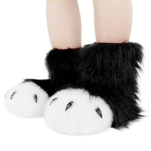 hbbhml Furry Faux Fur Shoes Animal Cat Fox Fursuit Feet Paw Slippers Plush Fluffy Warm Claw Boots Costume Accessories - Image 2