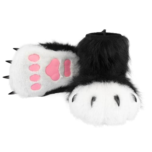 hbbhml Furry Faux Fur Shoes Animal Cat Fox Fursuit Feet Paw Slippers Plush Fluffy Warm Claw Boots Costume Accessories - Image 1