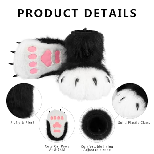 hbbhml Furry Faux Fur Shoes Animal Cat Fox Fursuit Feet Paw Slippers Plush Fluffy Warm Claw Boots Costume Accessories - Image 4