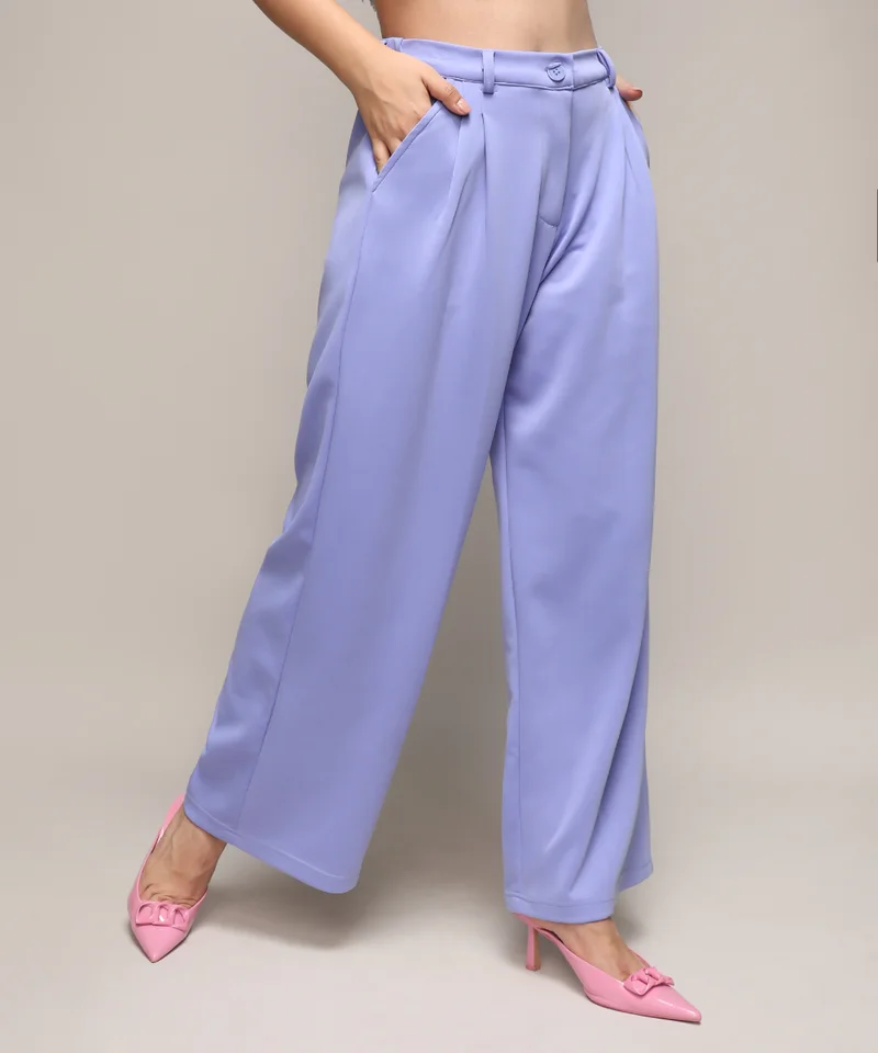 Campus Sutra Women's Lilac Straight Fit Tailored Trousers
