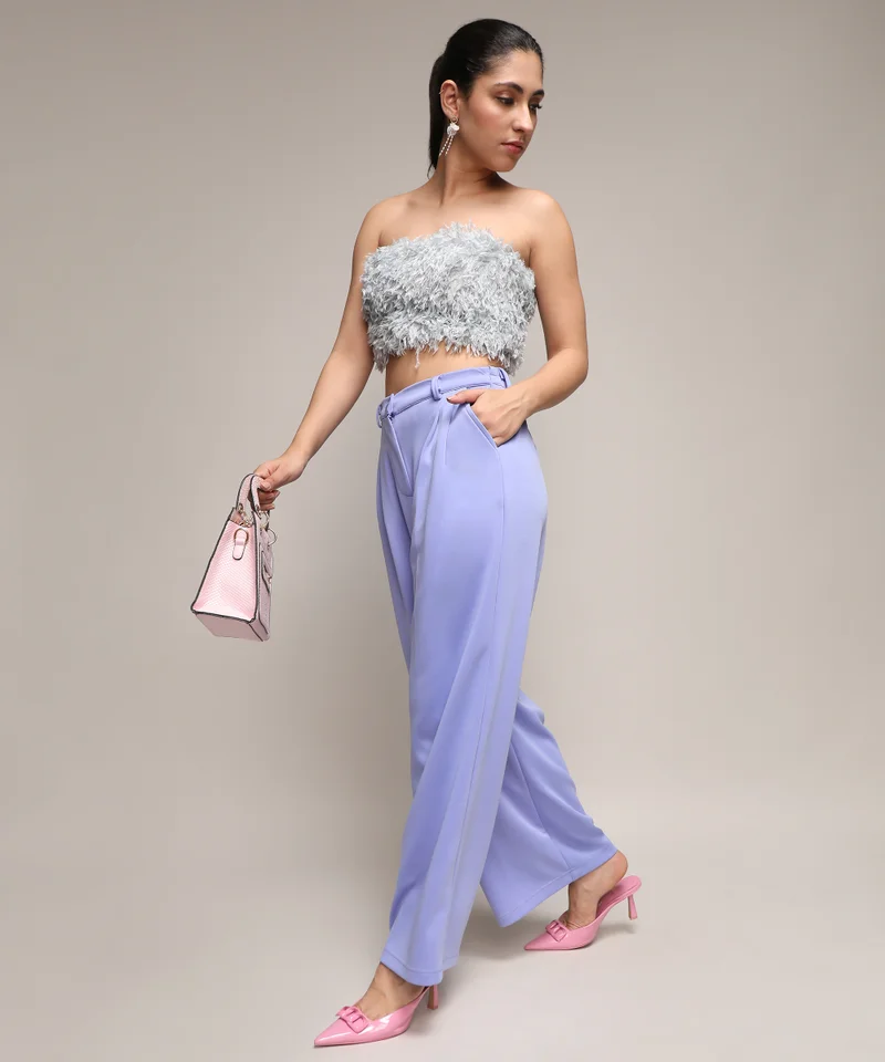 Campus Sutra Women's Lilac Straight Fit Tailored Trousers