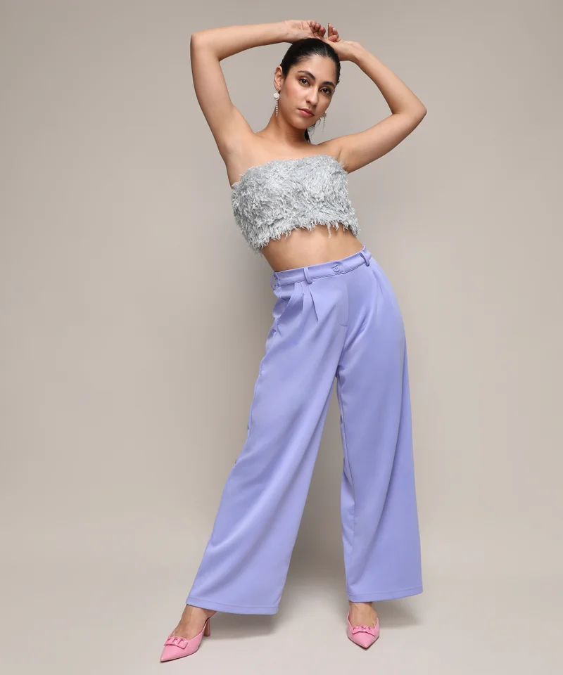 Campus Sutra Women's Lilac Straight Fit Tailored Trousers