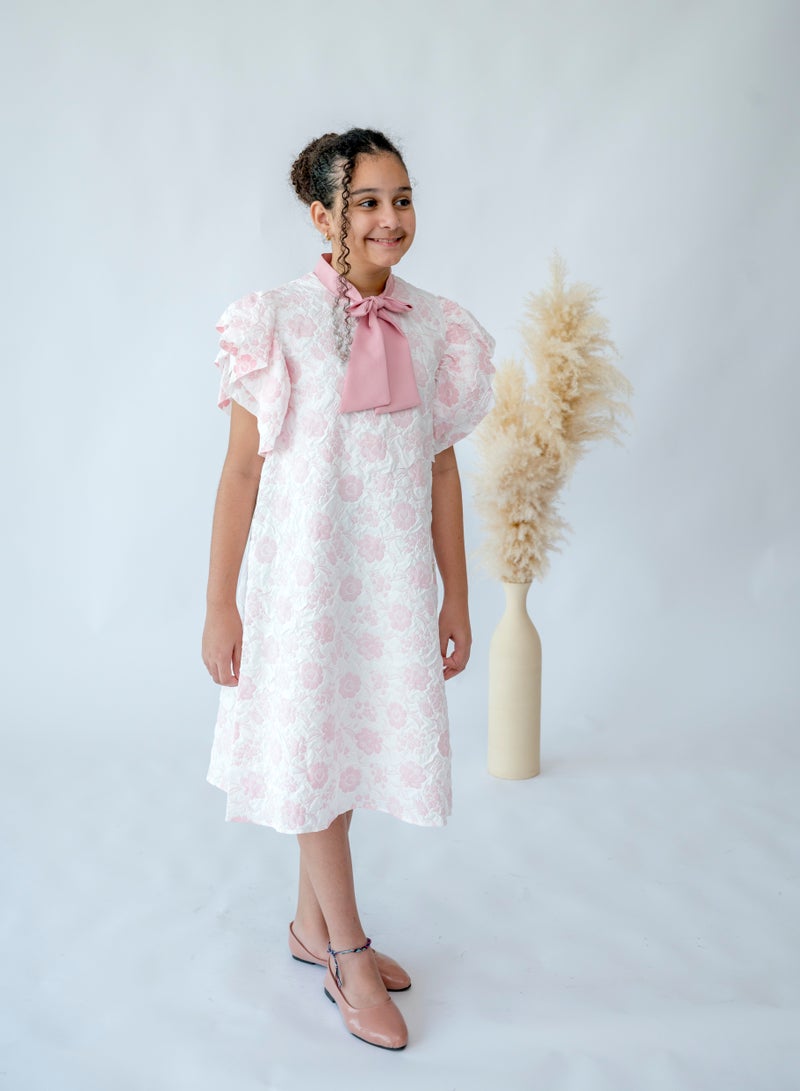 لالينا فستان زهري بفيونكة زهر - Image 1