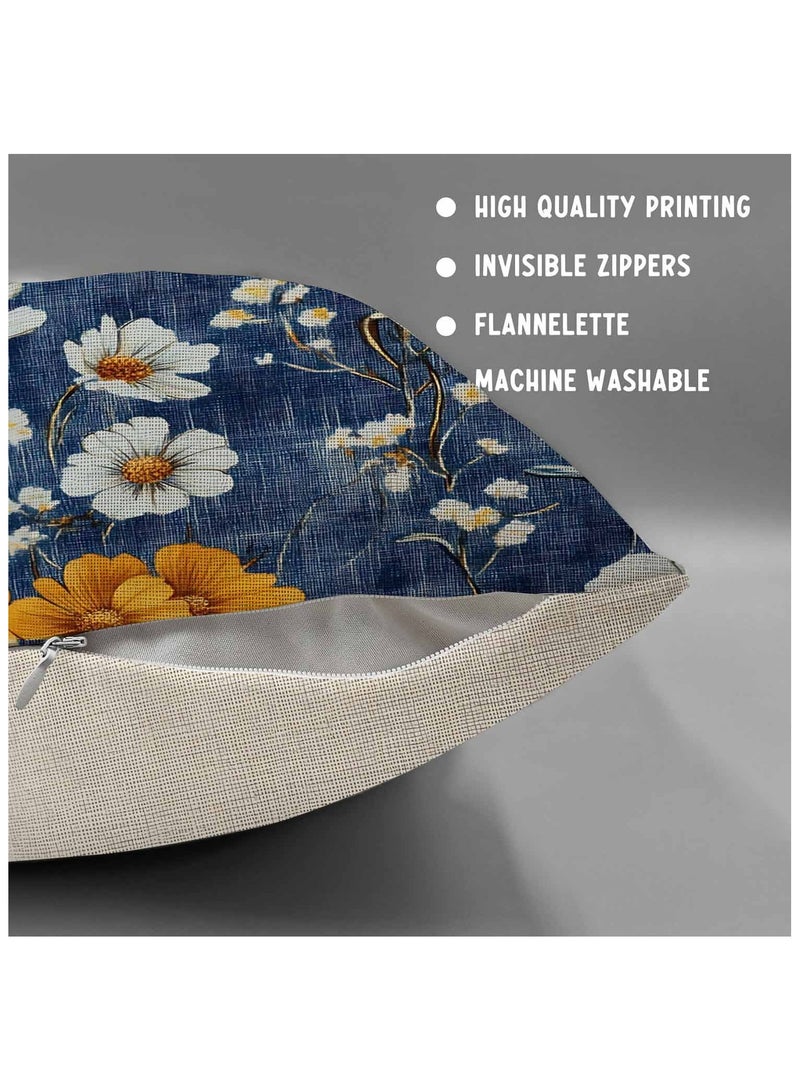 عام مجموعة من 4 قمصان مناديل بتصميم زهري، مصنوعة من الكتان، قمصان مناديل رفرفة للغرفة المعيشية أو على الأريكة. - Image 2