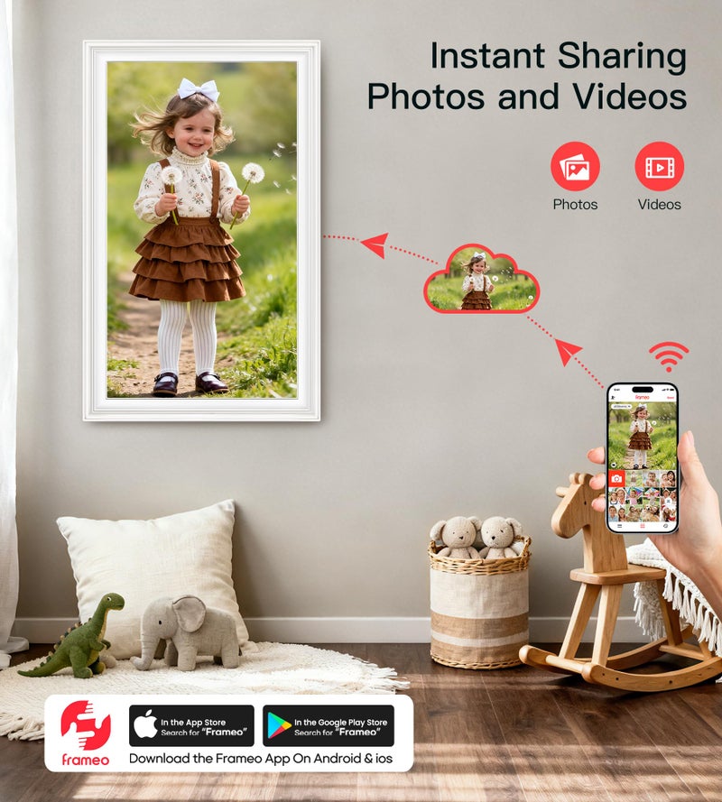 BIGASUO Digital Picture Frame 15.6" Frameo 64GB Large WiFi Electronic Photo Frames 1920 x 1080 IPS FHD Touch Screen Share Moments Instantly Anywhere Best Gifts for Parents and Grandparents White - Image 2