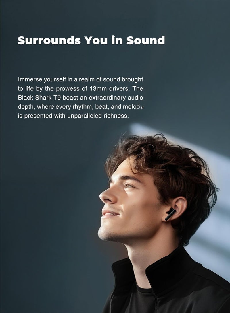 BLACK SHARK سماعة أذن بلوتوث لاسلكية بلاك شارك T9، تصميم خفيف الوزن، اتصال بلوتوث 5.3، وضع الألعاب منخفض الكمون، إلغاء الضوضاء النشط، عمر بطارية 40 ساعة ومقاومة للماء IPX4 - أصفر - Image 5