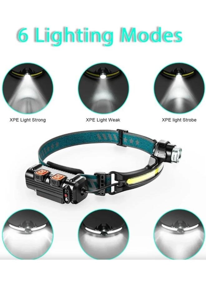 USB Rechargeable Safety Warning Induction Flashlight Headlights Waterproof Running Lighting W6782