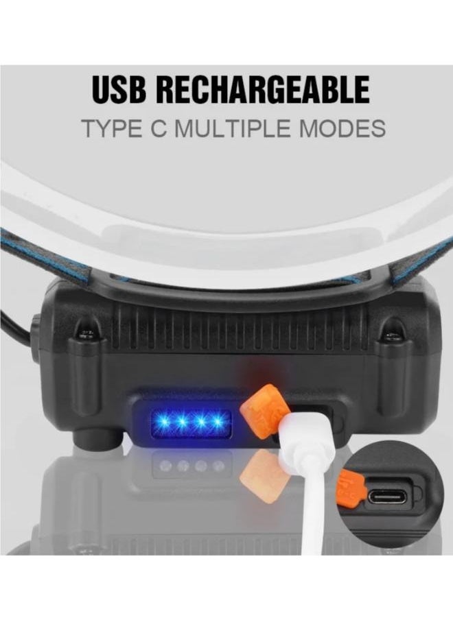 USB Rechargeable Safety Warning Induction Flashlight Headlights Waterproof Running Lighting W6782
