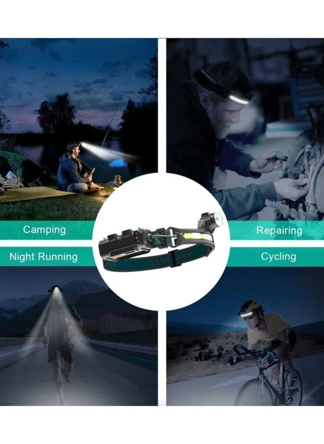 USB Rechargeable Safety Warning Induction Flashlight Headlights Waterproof Running Lighting W6782
