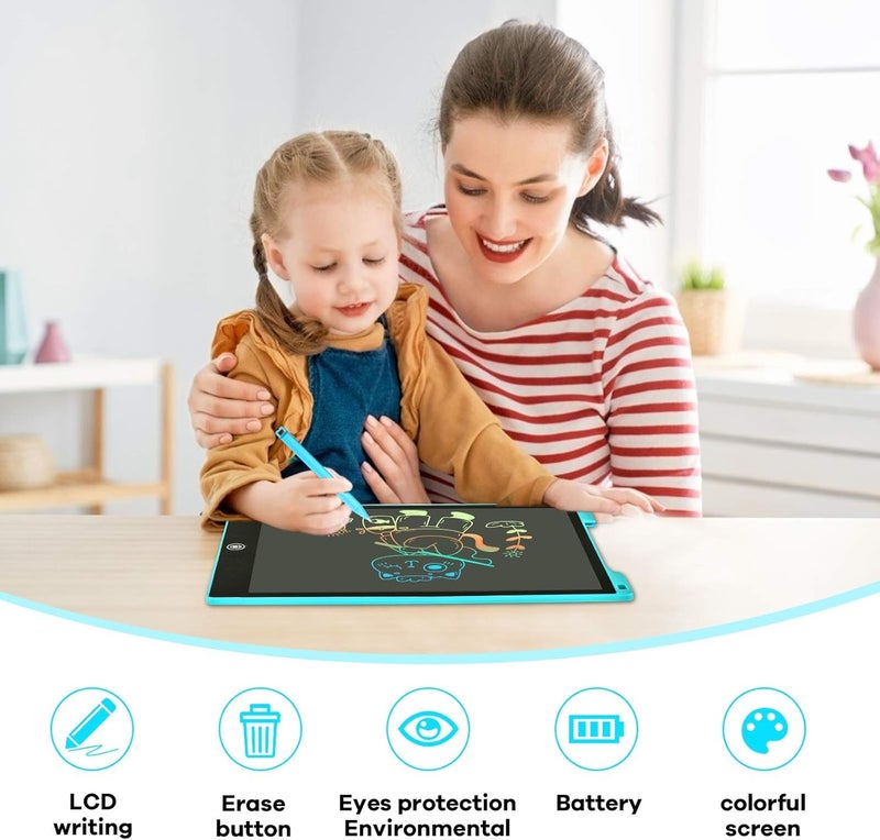 BIGJANE LCD Writing Tablet Drawing Board 12 Inch Colorful Girls Toys Christmas Birthday Gift for 3 4 5 6 7 Year Old Girls Erasable Drawing Tablet Doodle Board Toddler Learning Toys for Girls Age 3+ (Sky) - Image 5