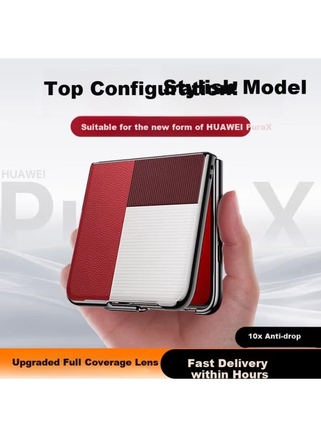 Langling Genuine Leather Ultra-Thin Foldable Screen Mirror Lens Full Protection Case For Huawei Purax New Purax Collection Advanced Men And Women Stylish Red