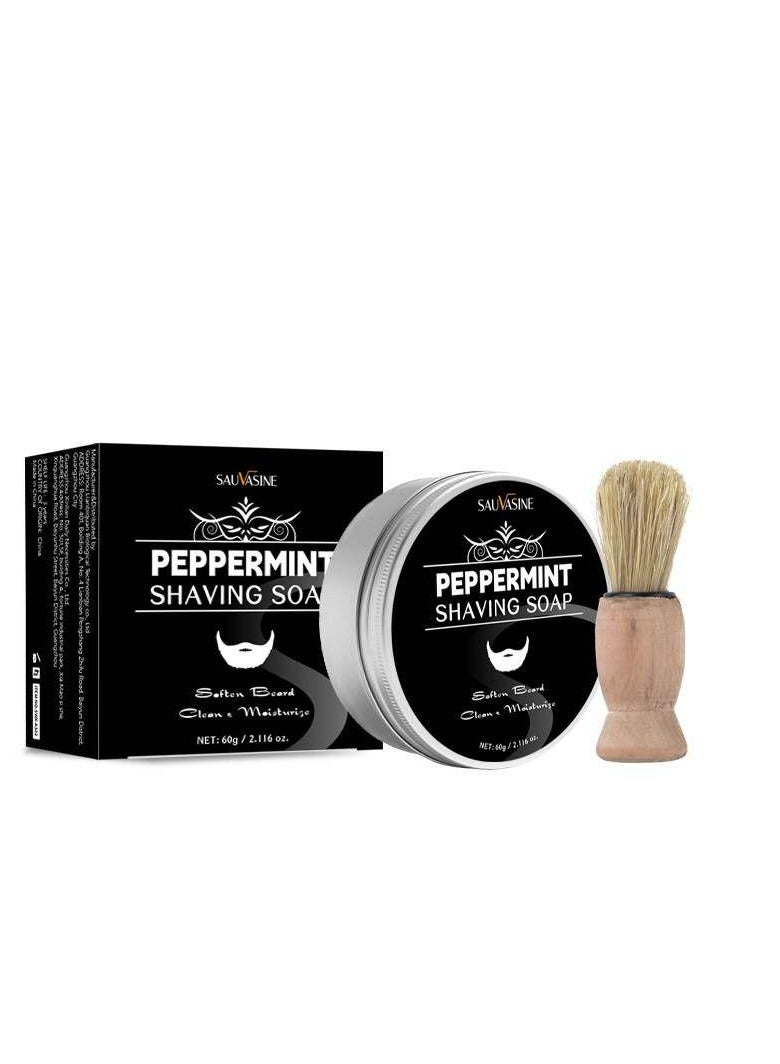 سوفازين مجموعة صابون حلاقة بالنعناع وفرشاة للرجال - صابون حلاقة منعش ومحمول، مثالي للحلاقة الرطبة، مكونات طبيعية مع فرشاة - Image 1