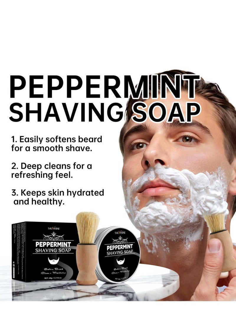 سوفازين مجموعة صابون حلاقة بالنعناع وفرشاة للرجال - صابون حلاقة منعش ومحمول، مثالي للحلاقة الرطبة، مكونات طبيعية مع فرشاة - Image 2