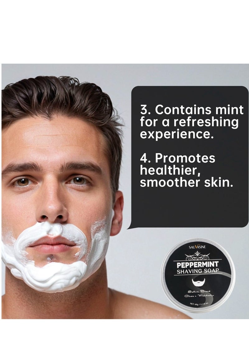 سوفازين مجموعة صابون حلاقة بالنعناع وفرشاة للرجال - صابون حلاقة منعش ومحمول، مثالي للحلاقة الرطبة، مكونات طبيعية مع فرشاة - Image 5