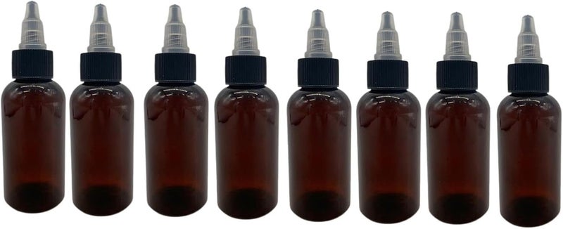 Natural Farms Natural Farms 2 oz Amber Boston BPA FREE - Boston Bottles - 8 Pack Empty Refillable Containers - Essential Oils - Hair | Black/Natural Twist Open/Close Cap - Made in the USA
