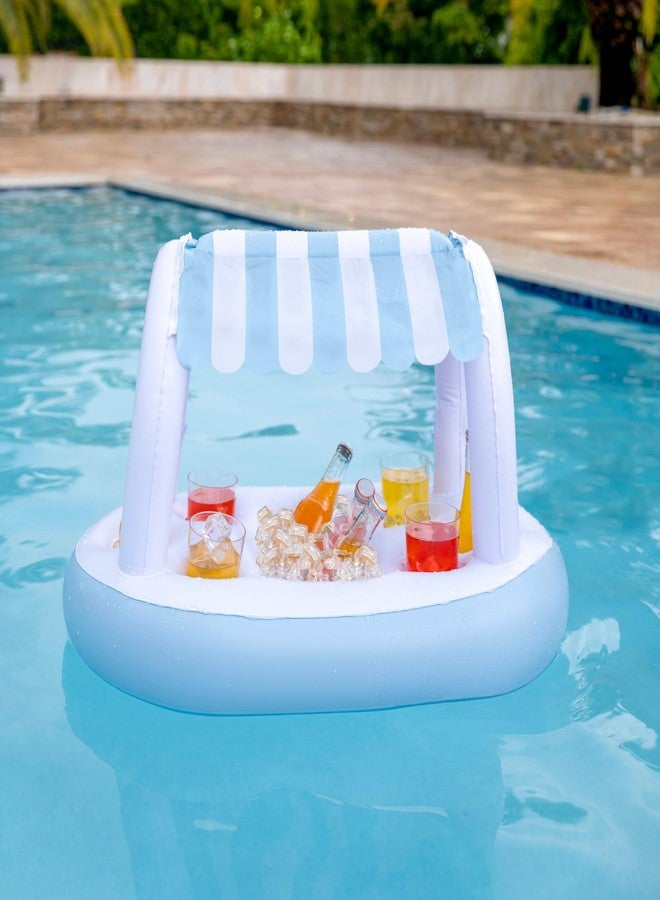 PoolCandy Inflatable Floating Buffet Bar with Canopy - Blue & White Cabana Stripes - Image 3