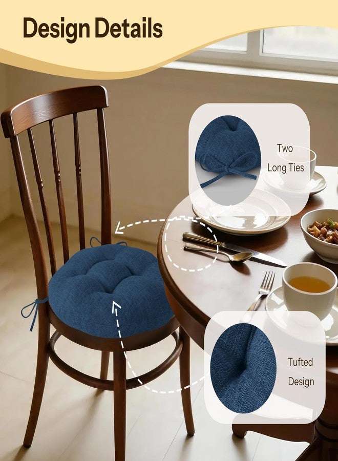 FlyGulls Round Chair Cushions with Ties 16" x 16" x 3" Thick Round Cushions Set of 2 for Indoor Furniture Comfy Circle Seat Pads for Kitchen Dining Room Dark Blue - Image 4