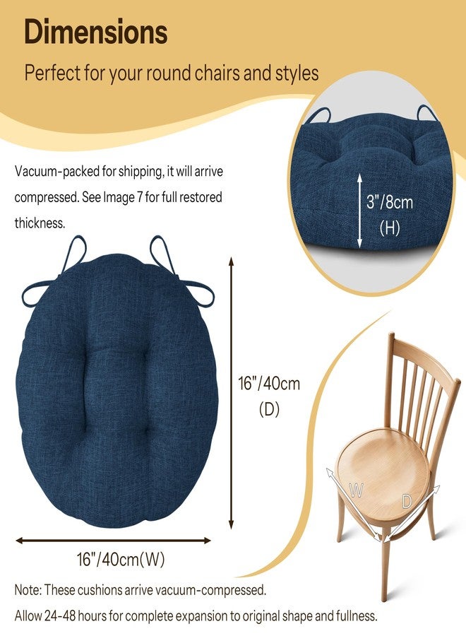 FlyGulls Round Chair Cushions with Ties 16" x 16" x 3" Thick Round Cushions Set of 2 for Indoor Furniture Comfy Circle Seat Pads for Kitchen Dining Room Dark Blue - Image 2