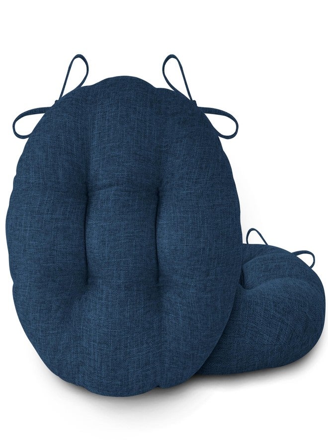FlyGulls Round Chair Cushions with Ties 16" x 16" x 3" Thick Round Cushions Set of 2 for Indoor Furniture Comfy Circle Seat Pads for Kitchen Dining Room Dark Blue - Image 1