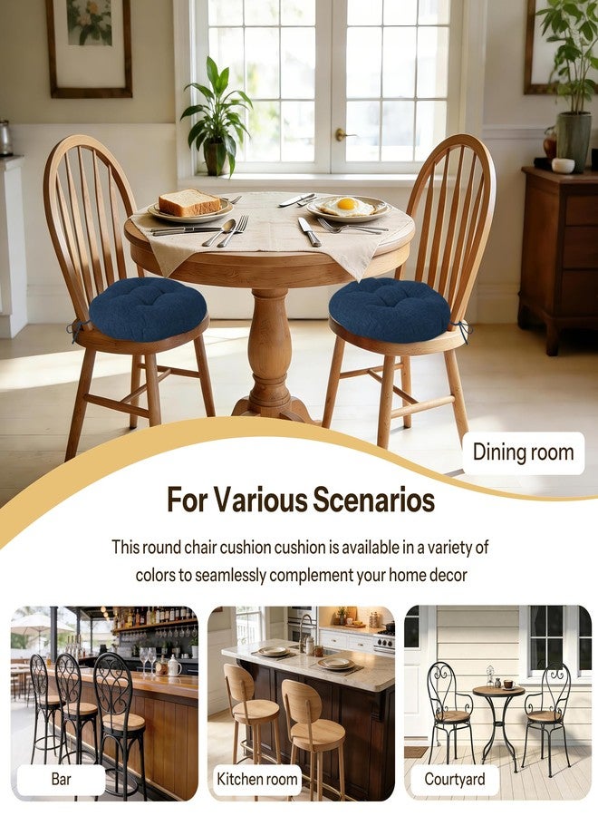 FlyGulls Round Chair Cushions with Ties 16" x 16" x 3" Thick Round Cushions Set of 2 for Indoor Furniture Comfy Circle Seat Pads for Kitchen Dining Room Dark Blue - Image 5