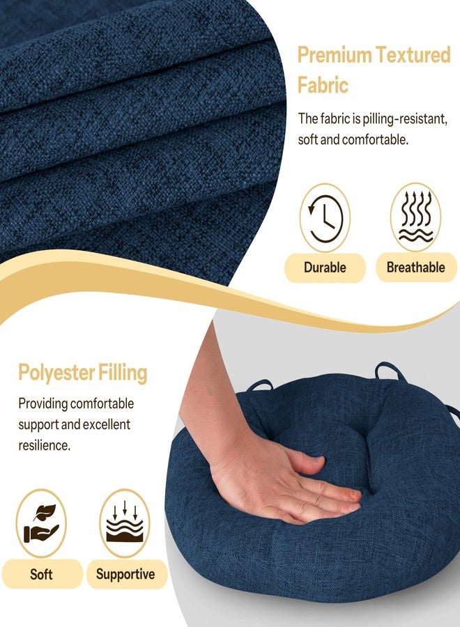 FlyGulls Round Chair Cushions with Ties 16" x 16" x 3" Thick Round Cushions Set of 2 for Indoor Furniture Comfy Circle Seat Pads for Kitchen Dining Room Dark Blue - Image 3