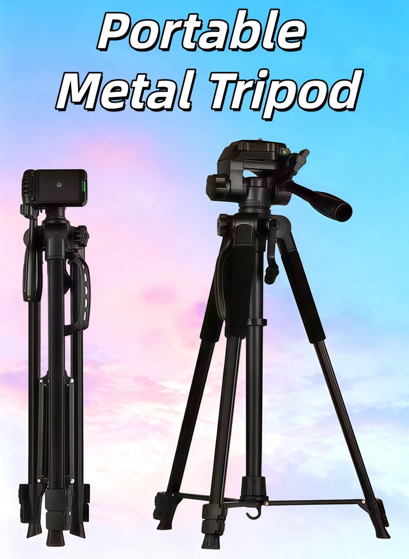XiuWoo Portable Metal Tripod - 140cm Foldable Stand - 360° Rotation - Mobile Phone Holder - Compatible with Projector, Selfie Stick Tripod,Extendable Tripod,for Travel, Vlog, Video and Photo, (Black) - Image 1