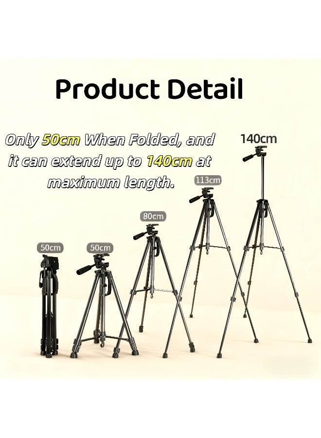 XiuWoo Portable Metal Tripod - 140cm Foldable Stand - 360° Rotation - Mobile Phone Holder - Compatible with Projector, Selfie Stick Tripod,Extendable Tripod,for Travel, Vlog, Video and Photo, (Black) - Image 2