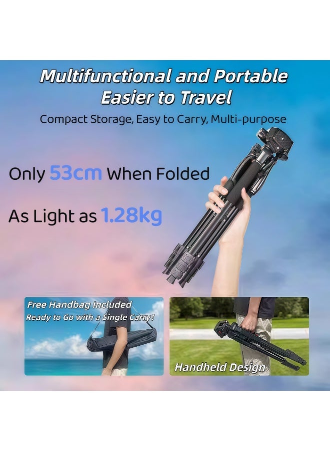 XiuWoo Portable Metal Tripod - 140cm Foldable Stand - 360° Rotation - Mobile Phone Holder - Compatible with Projector, Selfie Stick Tripod,Extendable Tripod,for Travel, Vlog, Video and Photo, (Black) - Image 3