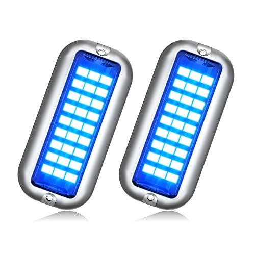 BASIKER BS1 Marine LED Boat Light (2x1200LM 27LED), 10-36V, 316 Stainless Steel, IP68, Air or Underwater, Surface Mount Designed for Cruise Ships, Yachts, Boats, Sailboat, Pontoon, Transom (Blue) - Image 1