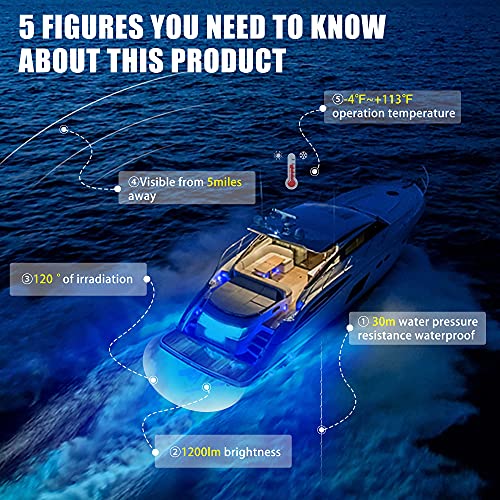 BASIKER BS1 Marine LED Boat Light (2x1200LM 27LED), 10-36V, 316 Stainless Steel, IP68, Air or Underwater, Surface Mount Designed for Cruise Ships, Yachts, Boats, Sailboat, Pontoon, Transom (Blue) - Image 4
